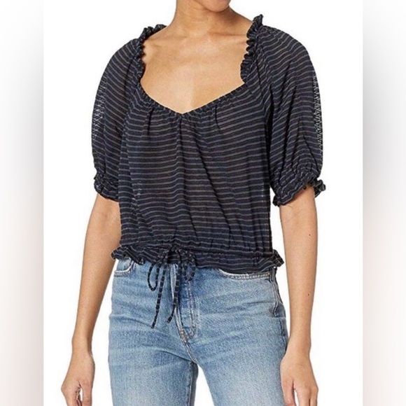 Free People Women’s Black Striped Top, Size Medium NWT - Picture 1 of 8